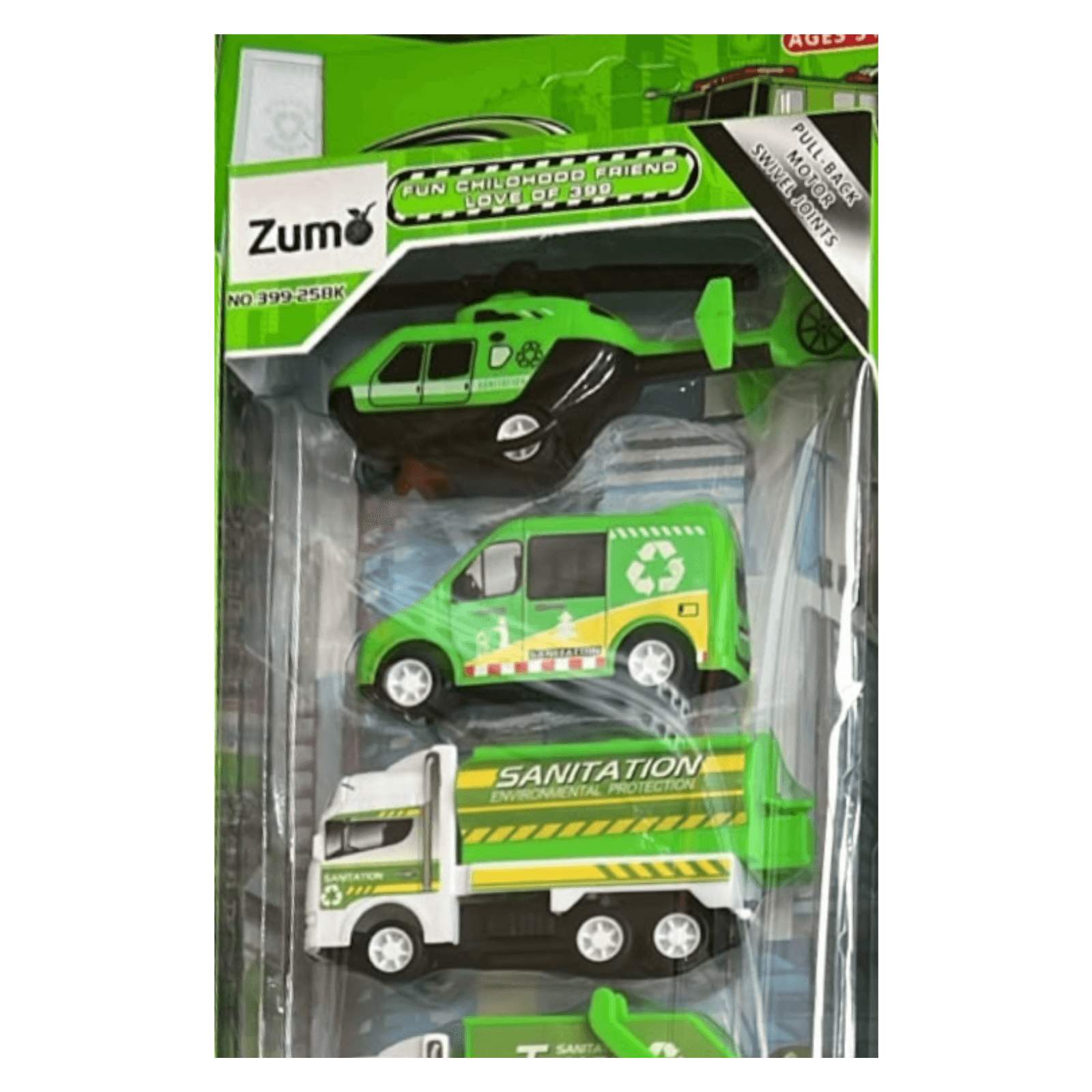 Detalle superior de la caja Zumo City Sanitation 399-258K: helicóptero y furgoneta de recolección — miniatura 2