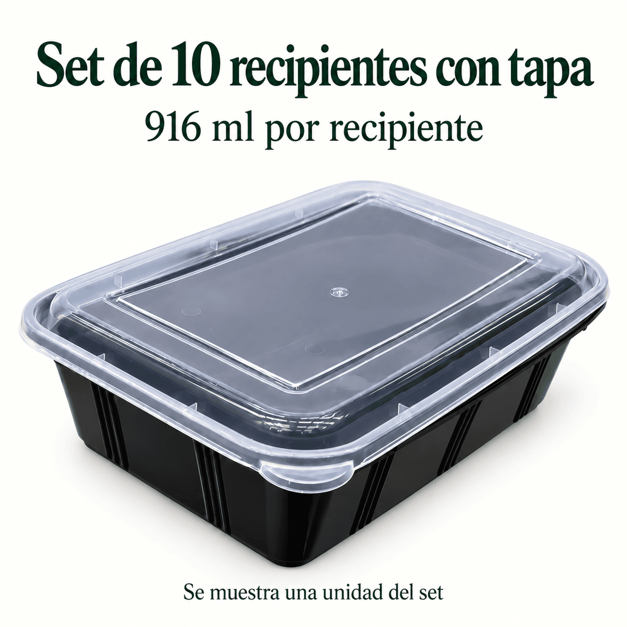 Presentación Oryx: set de 10 recipientes con tapa, de 916 ml cada uno; se muestra una unidad |UT-00019|