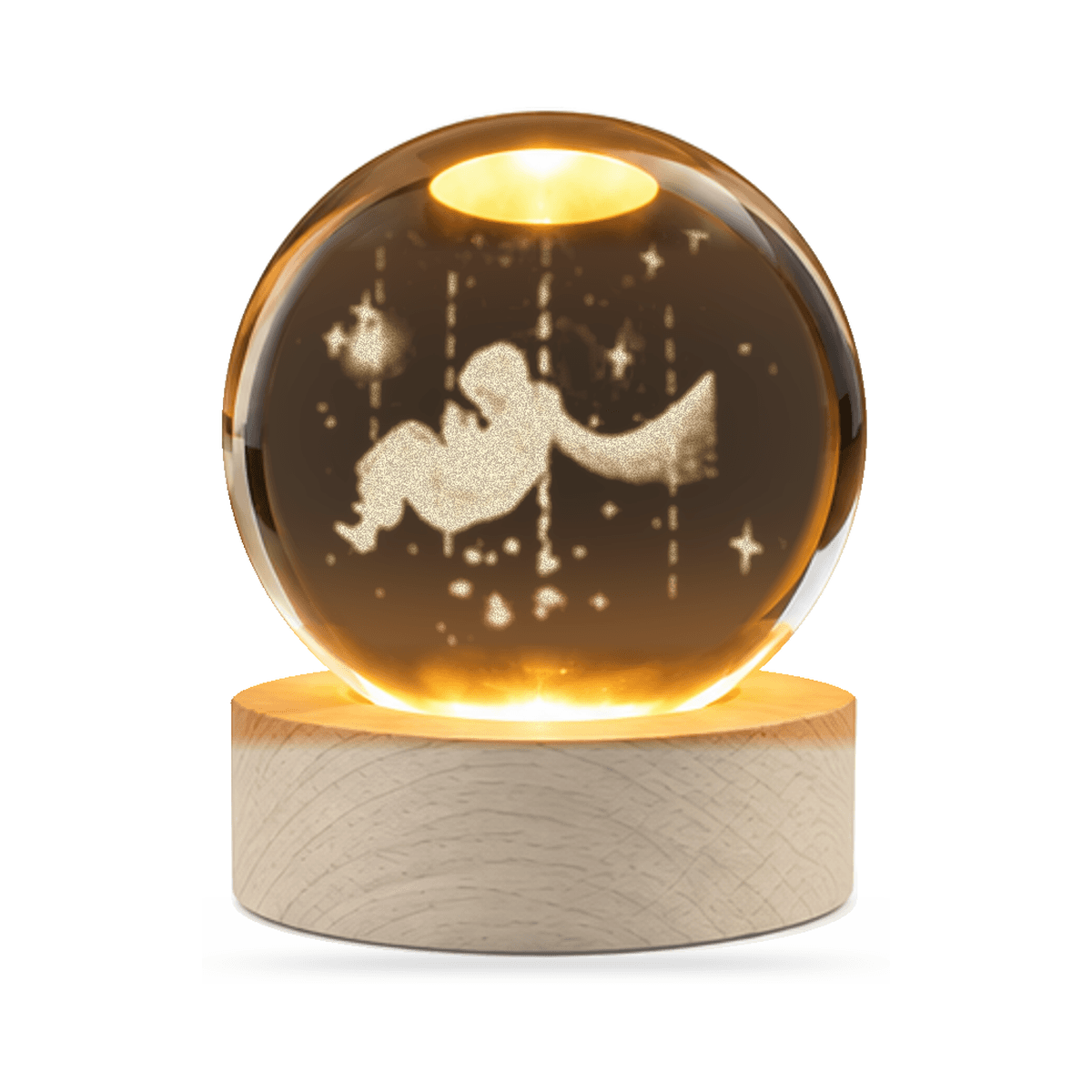 Esfera de Luz Bola de Cristal con Grabado 3D y Base de Madera — miniatura 8