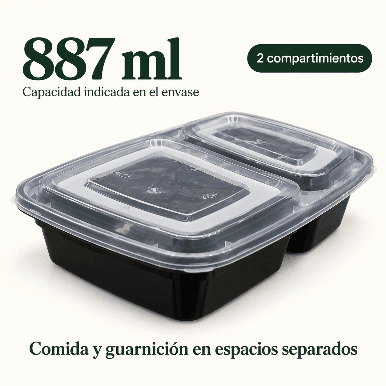 Recipiente Oryx de dos compartimientos: capacidad total indicada en el envase de 887 ml |UT-00018|