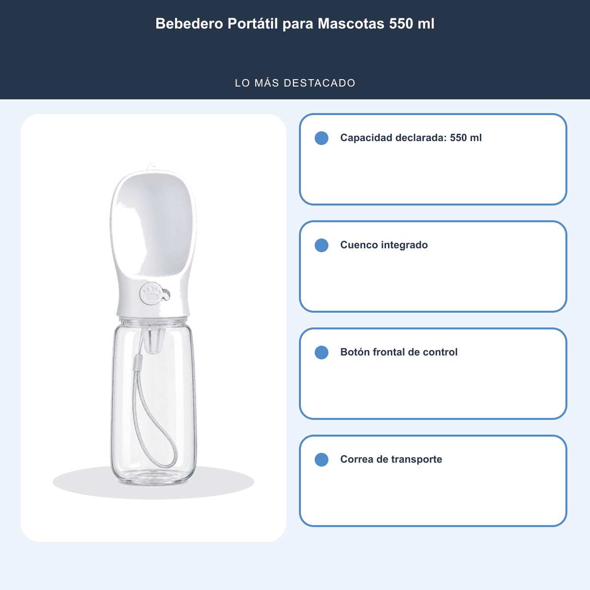 HANDOFF-48|US581|06|334ff37c060b|Bebedero Portátil para Mascotas 550 ml - Blanco - Informacion destacada