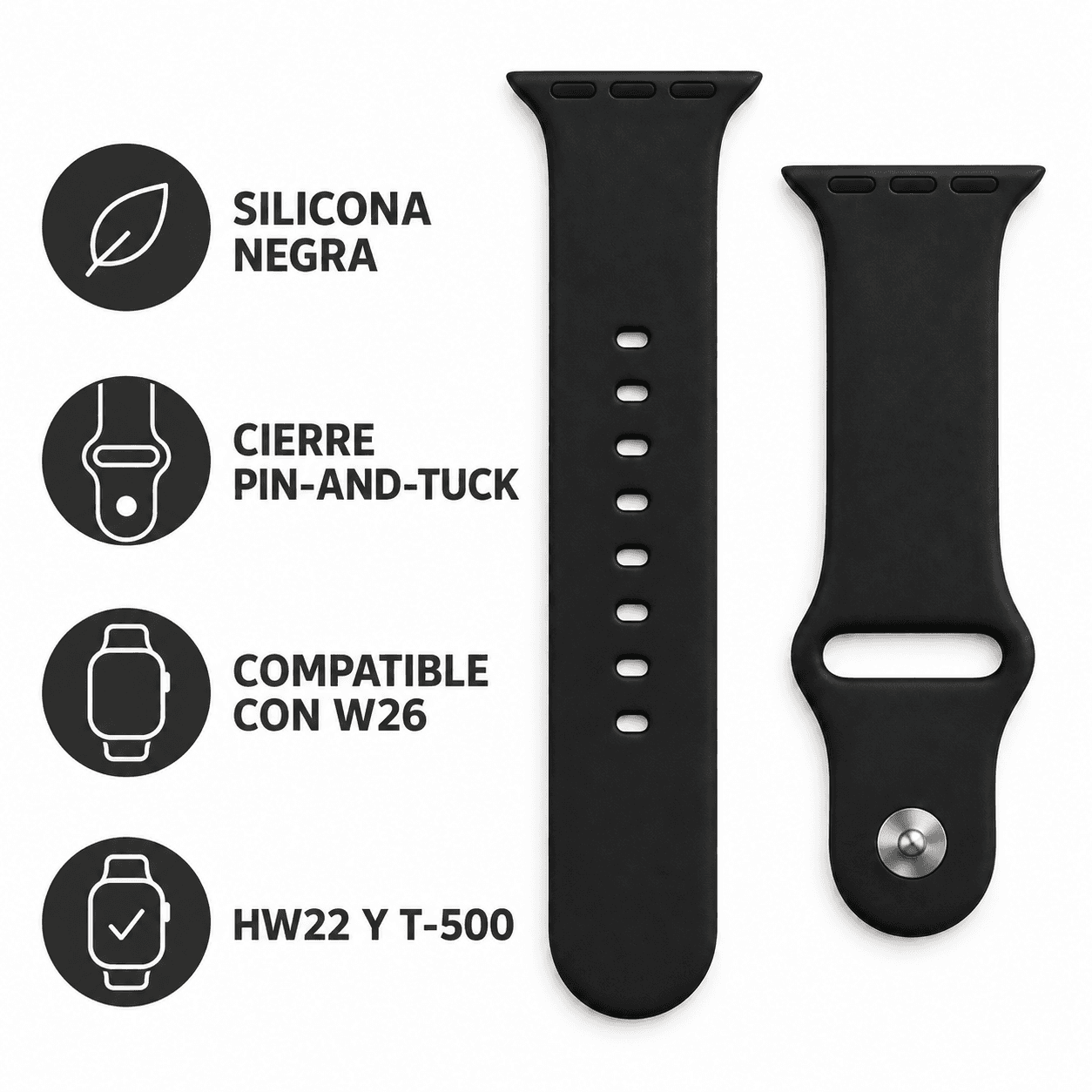 HANDOFF-2026-09-23|MALLASIMILW26|06|2a46d434cf7b|Malla de Silicona Negra para Smartwatch W26, HW22 y T-500