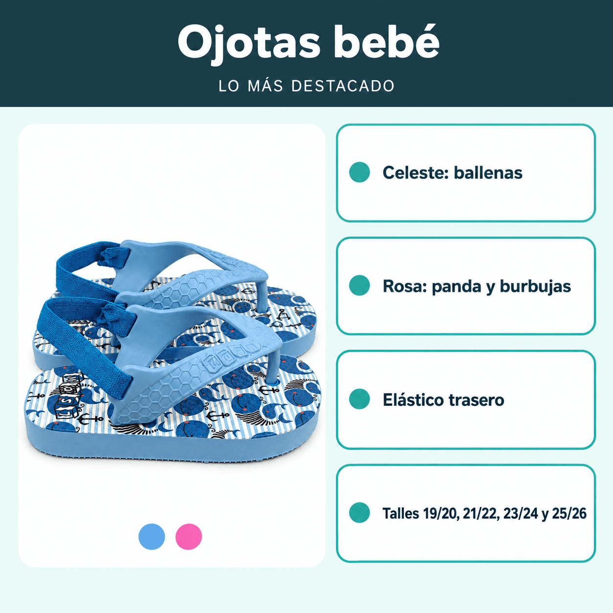 Ojotas bebé: dos diseños, elástico trasero y talles de 19/20 a 25/26