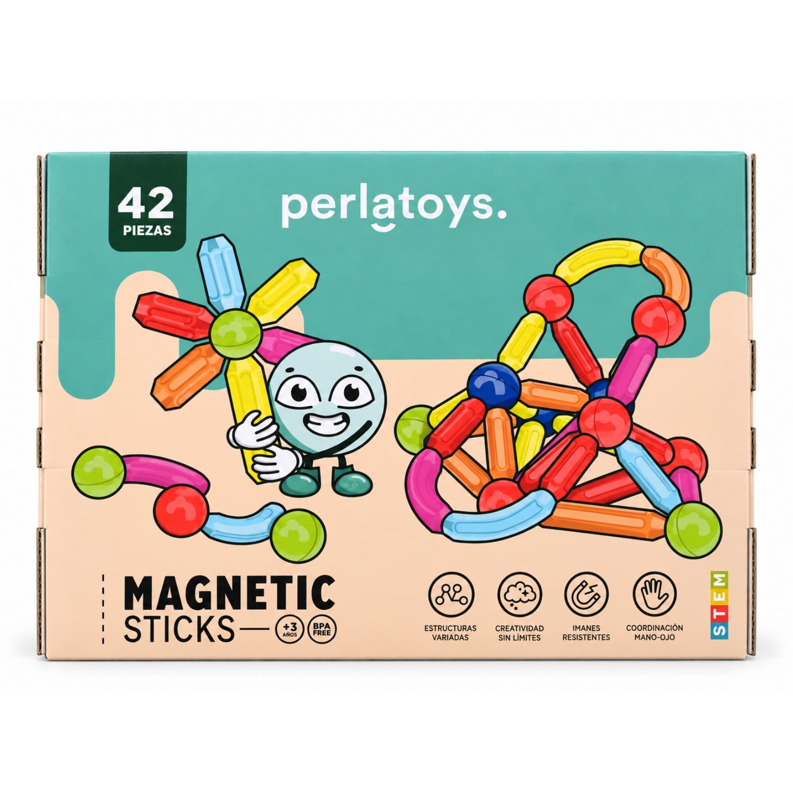 Juego de bloques magnéticos Magnetic Sticks de 42 piezas en su caja (imagen ilustrativa), JUEBLOMAGN — miniatura 3