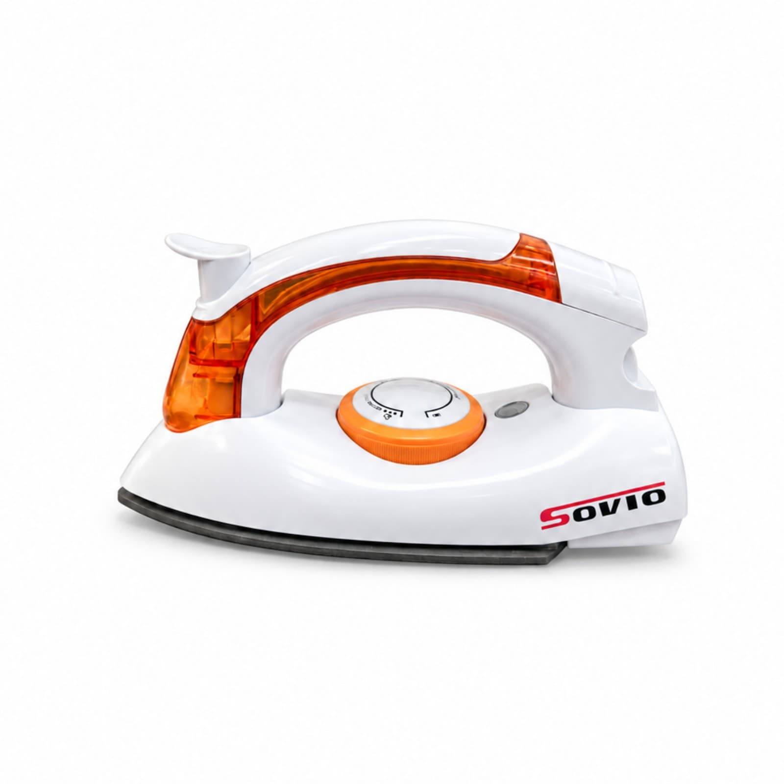 Plancha de viaje plegable a vapor Sovio S-258B, modelo naranja, de costado (imagen ilustrativa) — miniatura 1