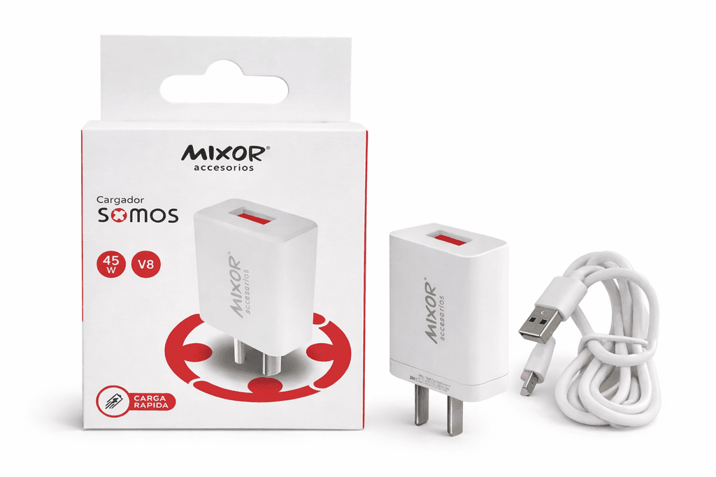 CARGADOR 3.8A - SOMOS - 1 USB + CABLE V8 BLANCO