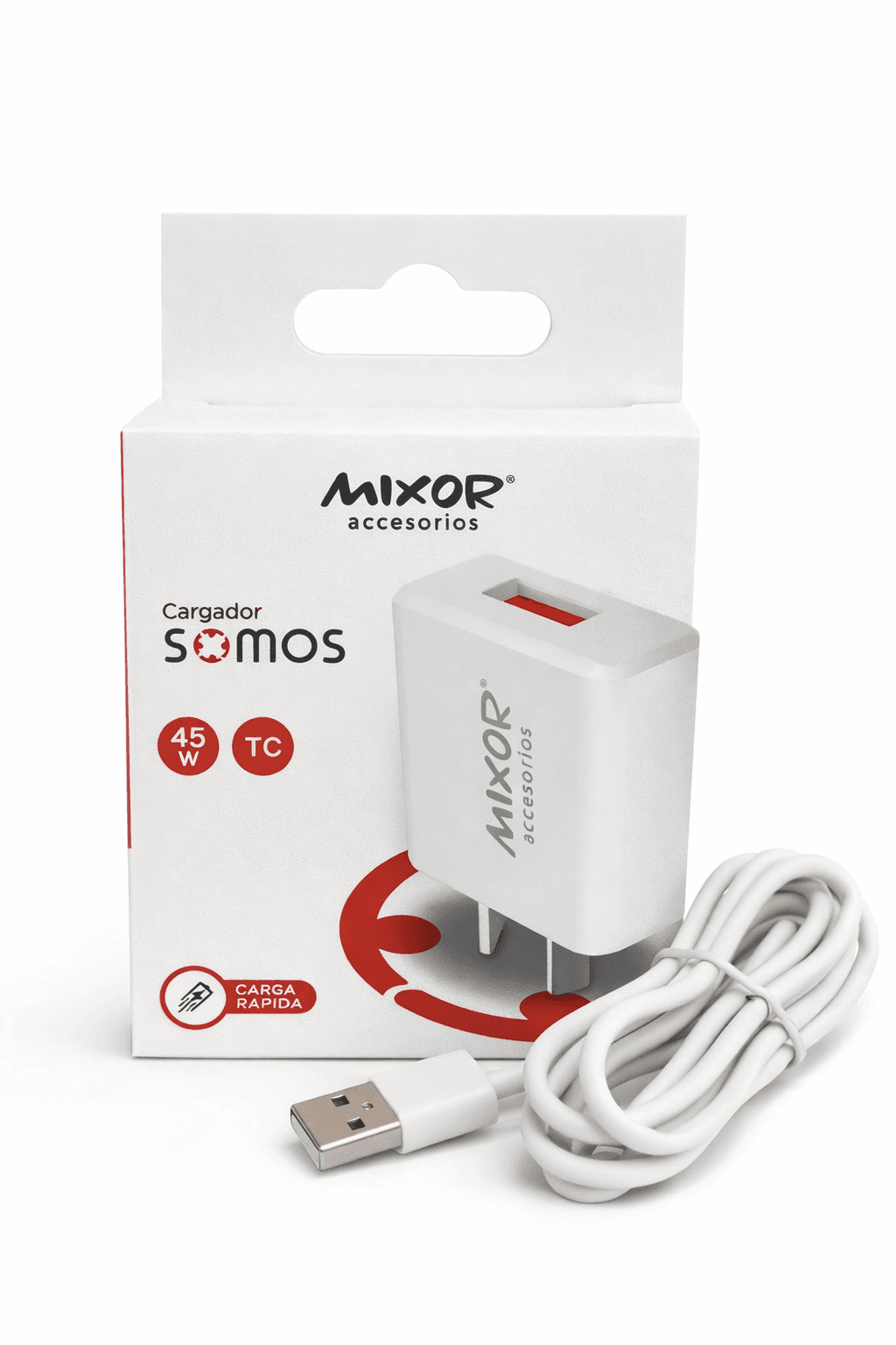 CARGADOR 3.8A - SOMOS - 1 USB + CABLE TIPO C BLANCO